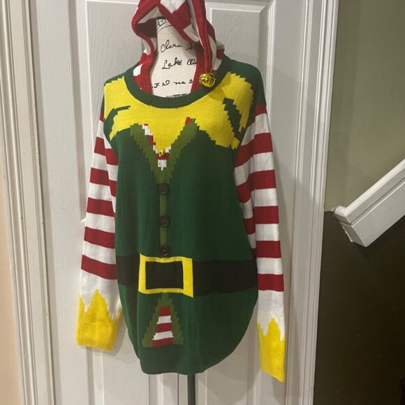 Holidays Christmas ELF KNITTED HOODED SWEATER FESTIVITY FUNNY SIZE XXLARGE - Picture 10 of 16